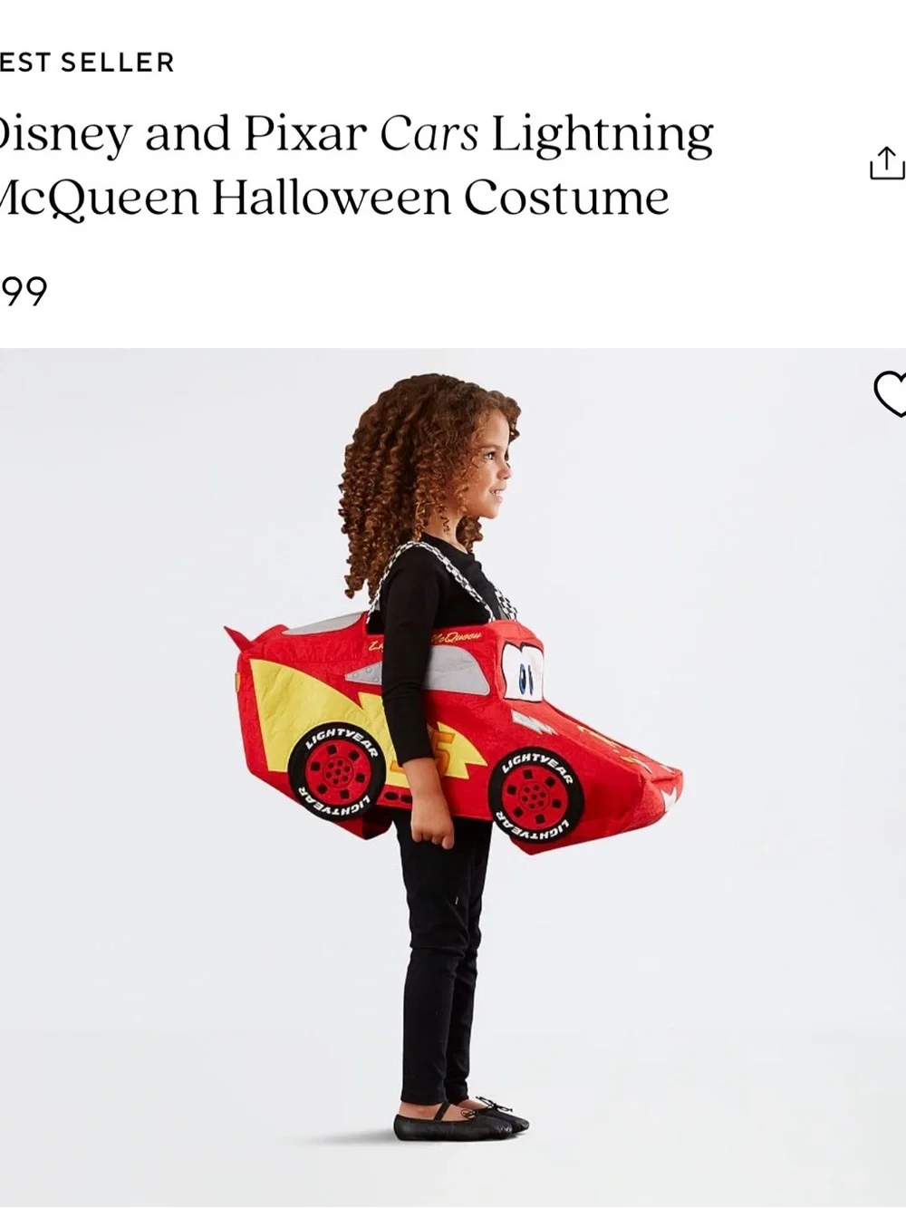 Pottery Barn Disney Pixar Lightning McQueen Kids Costume